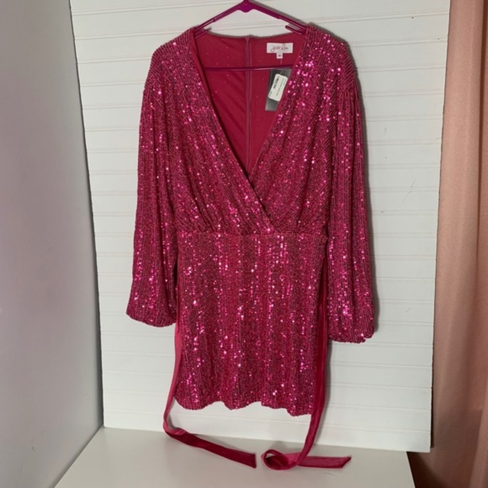 168- Jess Lea Pink Mini Dress Women's Medium Belted Holiday Party Cocktail